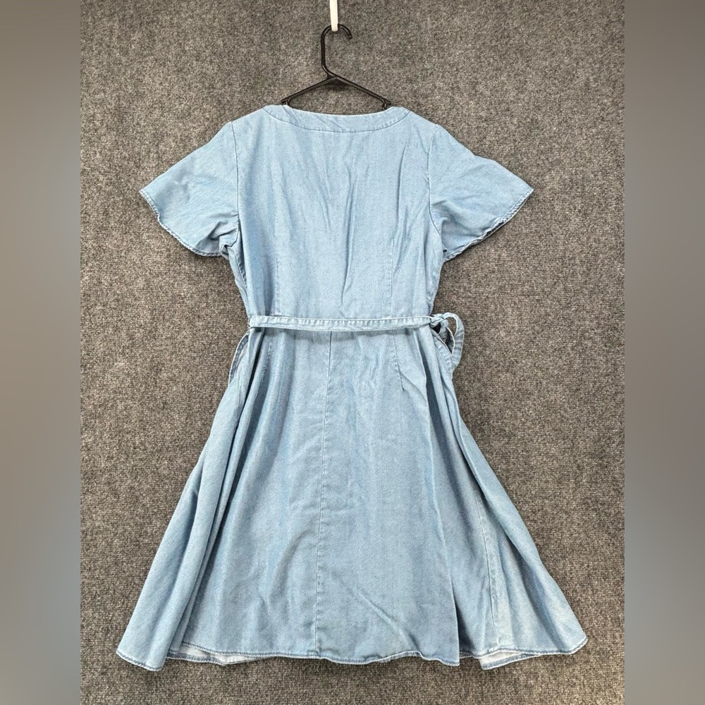 Loft Short Flutter Sleeve Chambray Wrap Dress Mid… - image 3